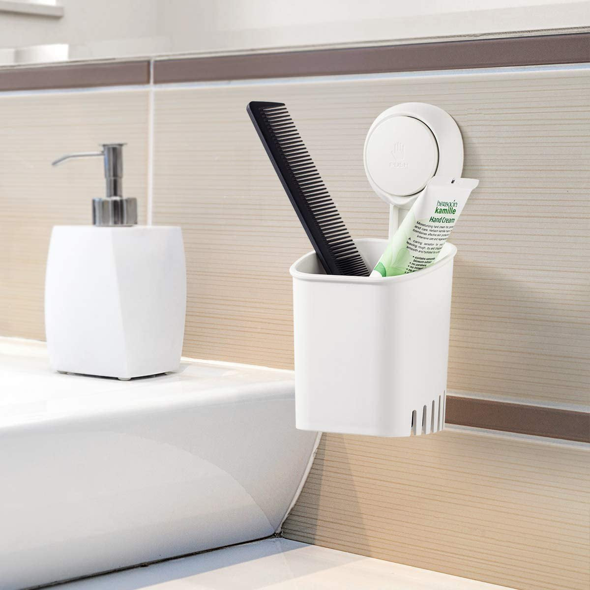 Aship Suction Cup Toothbrush Holder, No-Drill Removable Toothbrush Holders for Bathrooms Kitchen, 11 lbs Heavy Duty Tooth Brush Holder, Waterproof Electric Toothbrush & Toothpaste Holder, White
