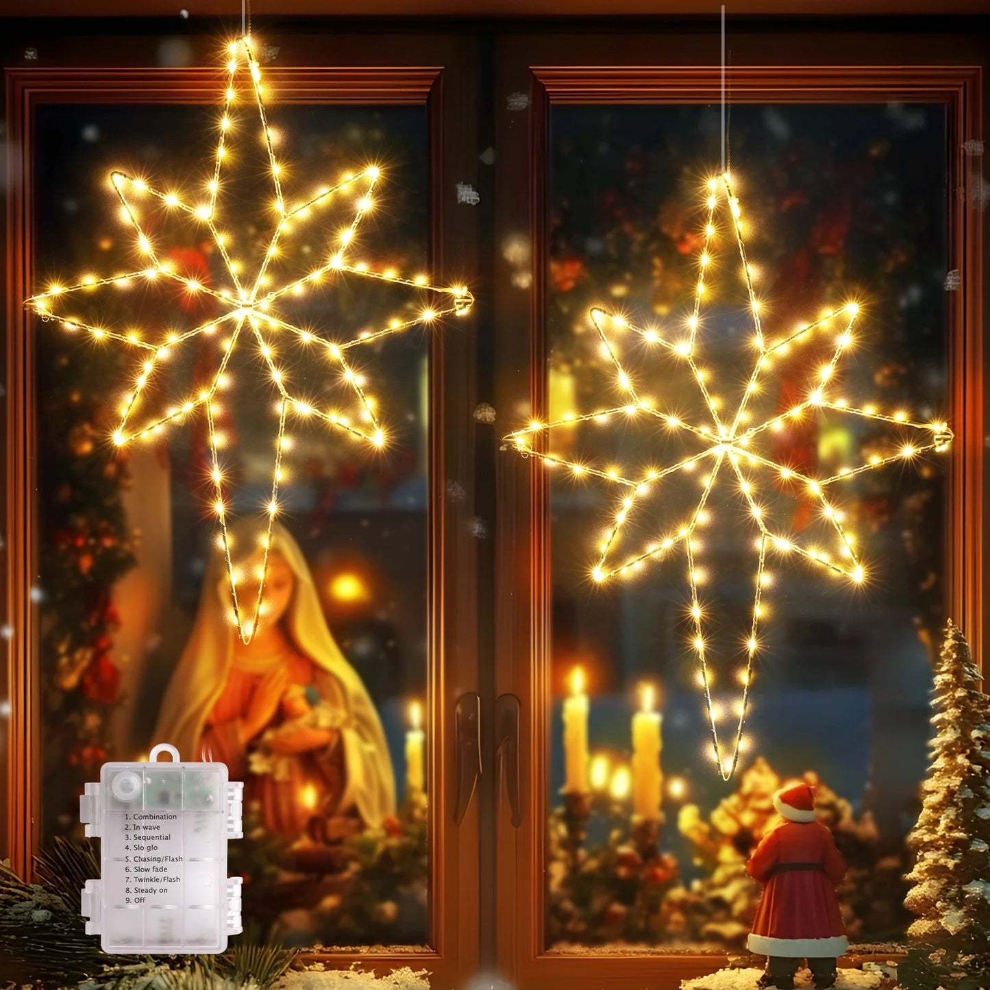 Aship Christmas Bethlehem Star Window Lights, 22.8 In 118 LED Christmas Window Lights Decor with 8 Flash Modes Timer Memory, Large Star Lights for Outdoor Indoor Warm White