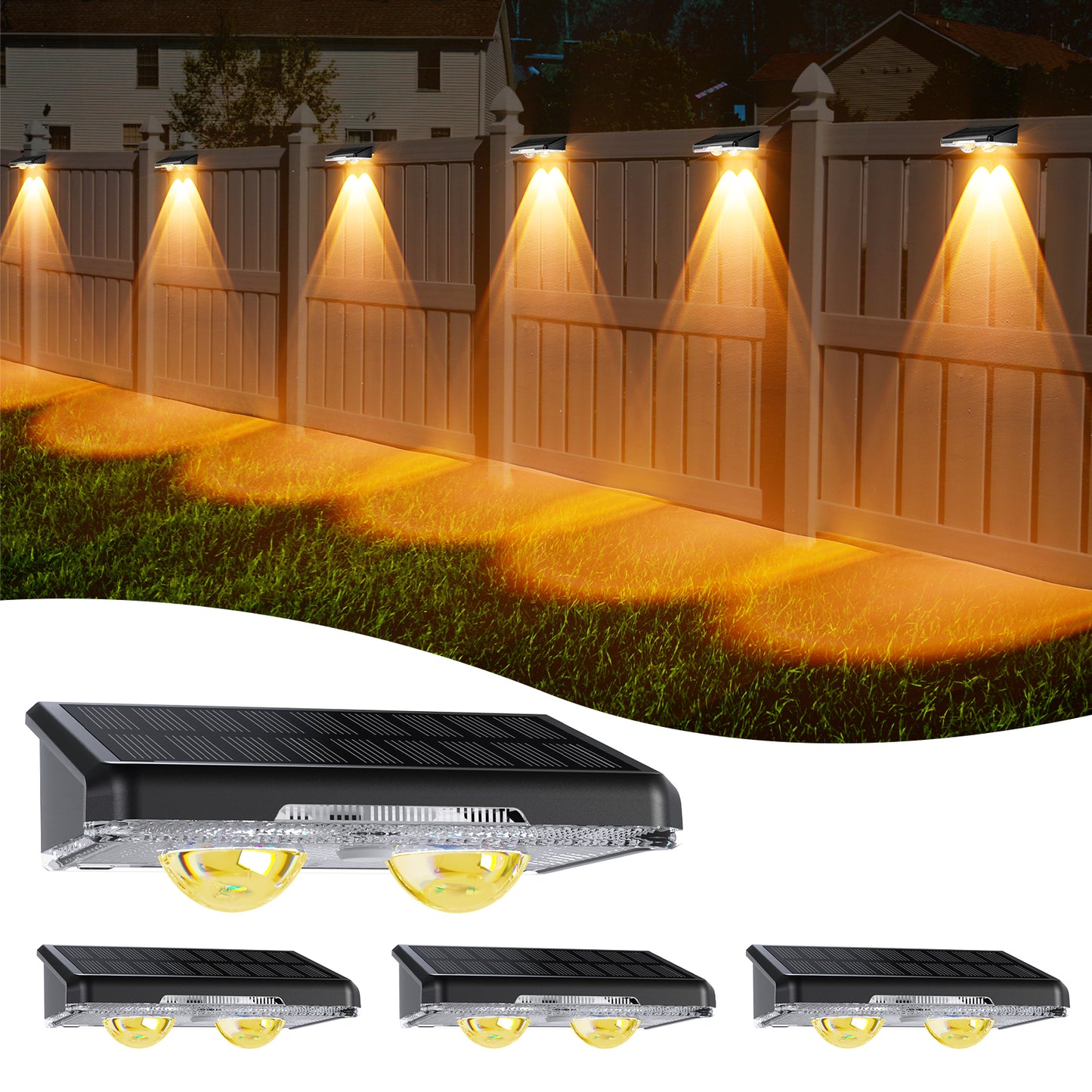 ASHIP Solar Fence Lights 4 Pack, 50 Lumens Outdoor Deck Solar Lights with 12 Modes RGB Color Glow LED Solar Fence Lights Outdoor Waterproof for Patio, Backyard, Deck, Fence, Railing
