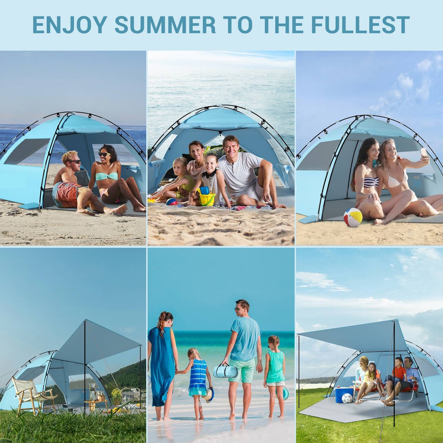 Aship Beach Tent for 4-5 Person, UPF 50+ Sun Shelter with 360° Ventilation & Large Canopy, Easy Setup Waterproof & Portable for Family Camping Hiking Beach Adventures