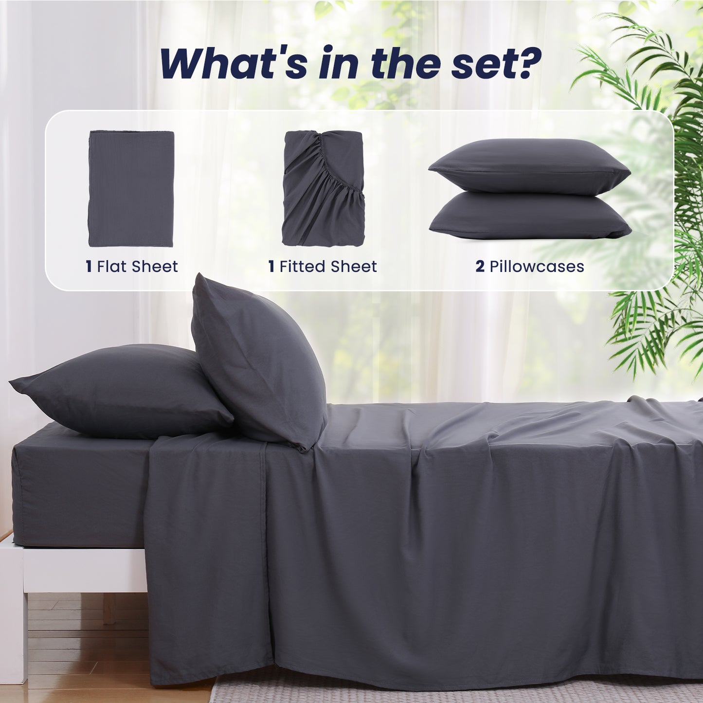 Aship Bed Sheet Set Queen,4 Pieces Microfiber Deep Pocket Sheet Set, Wrinkle Free Breathable & Super Soft Bedding Sheet Gray