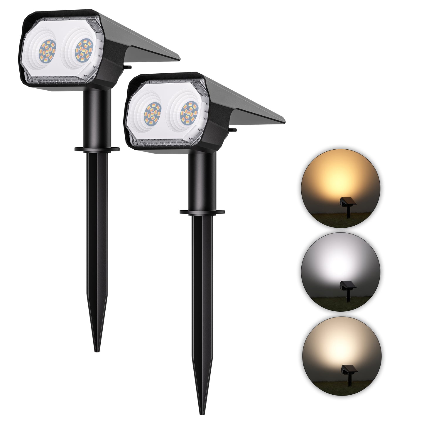 ASHIP Solar Spotlights, Solar Lights Outdoor 2 Pack, 3 Color Warm White & Cool White 26 LEDs Solar Powered Garden Lights IP65 Waterproof, Solar Landscape Spotlights for Yard Lawn Driveway Garage