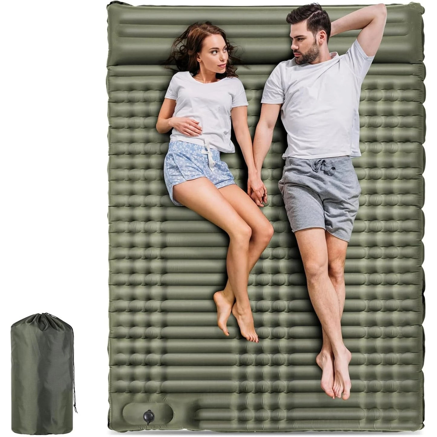 Aship Double Sleeping Pad, 4.7" Extra Thick 2-Person Camping Mat with Pillow, Inflatable Sleeping Pad with Built-in Foot Pump for Backpacking, Hiking, Travel, Tenting