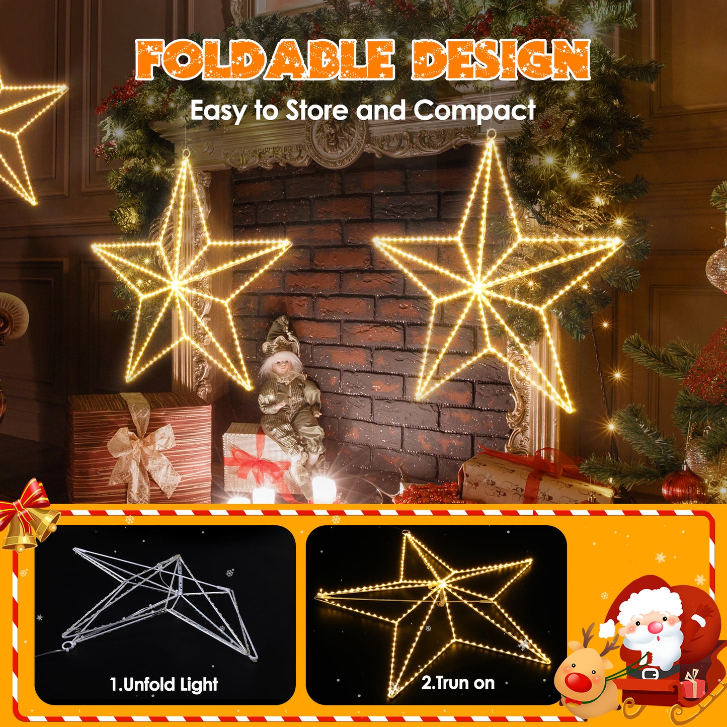 Aship 19.7in Christmas Star Lights, Plug In 282 LEDs Christmas Light Up Decor, Hanging Window Lights for Christmas New Year Holiday Wedding Party Decor, Warm White