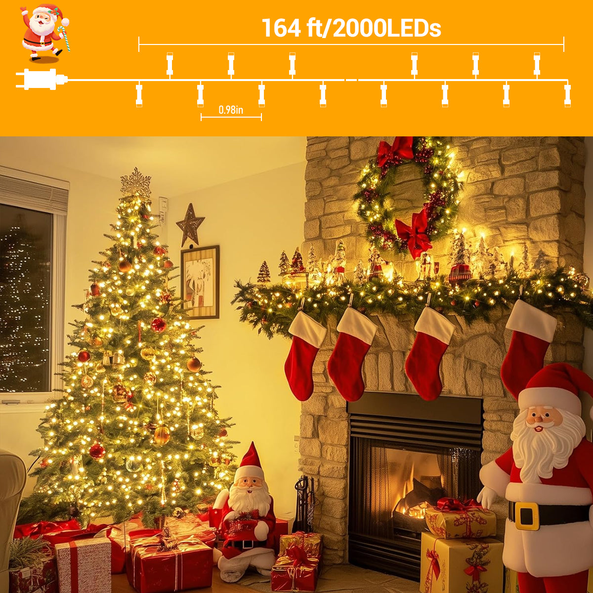 Aship 1000LED Christmas Light String, 82Ft Plug in Christmas Tree Lights with 8 Modes & Memory, IP44 Waterproof Indoor/Outdoor Decor for Holiday Wedding Party