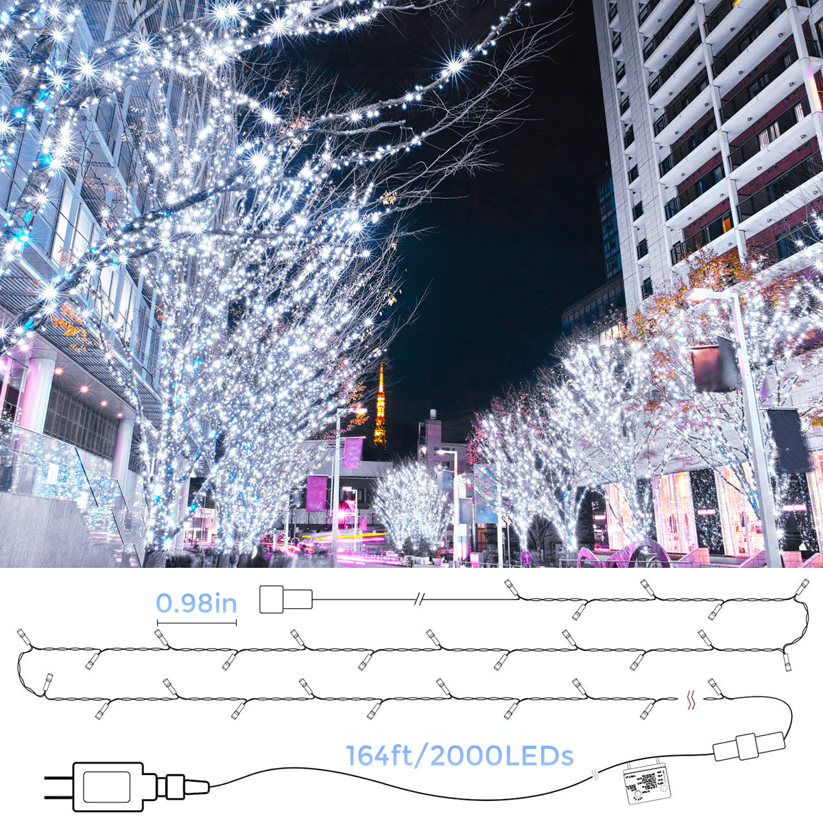 Aship 1000LED Christmas Light String, 82Ft Plug in Christmas Tree Lights with 8 Modes & Memory, IP44 Waterproof Indoor/Outdoor Decor for Holiday Wedding Party