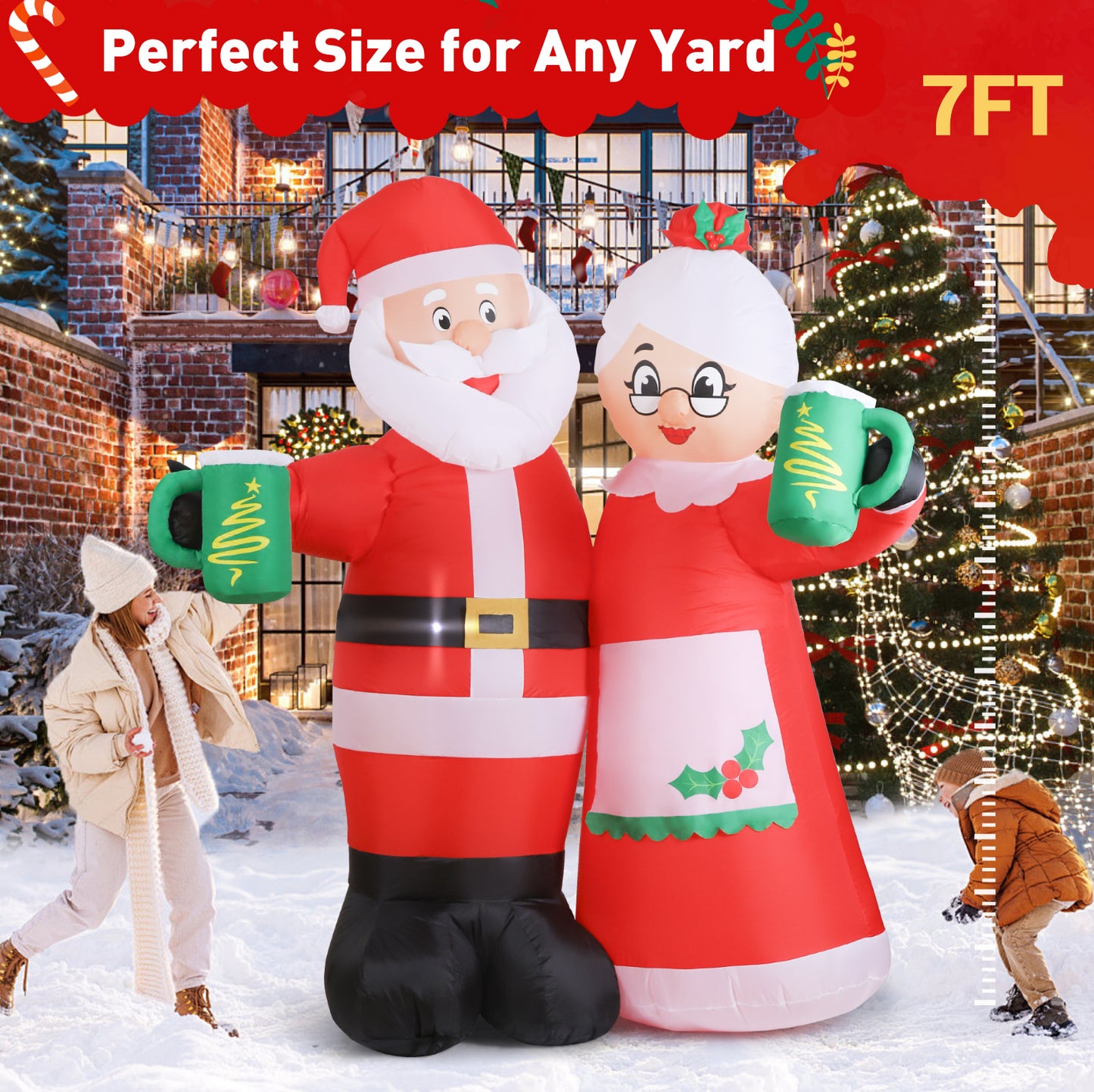Aship 7FT Christmas Inflatables Santa, Animated Cheers Santa Inflatable with Built-in LED, Waterproof Christmas Blow Up Yard Decor for Garden Lawn Outdoor