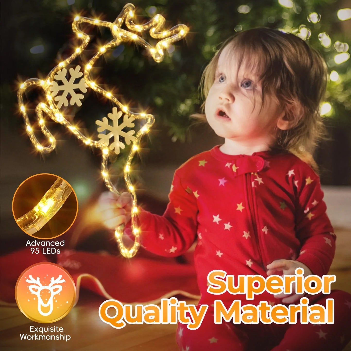 Aship Christmas Window Lights, Reindeer Sleigh 95 LEDs Window Decor, Battery Operated 8 Modes & Timer, Waterproof Silhouette Lights for Holiday Indoor Outdoor