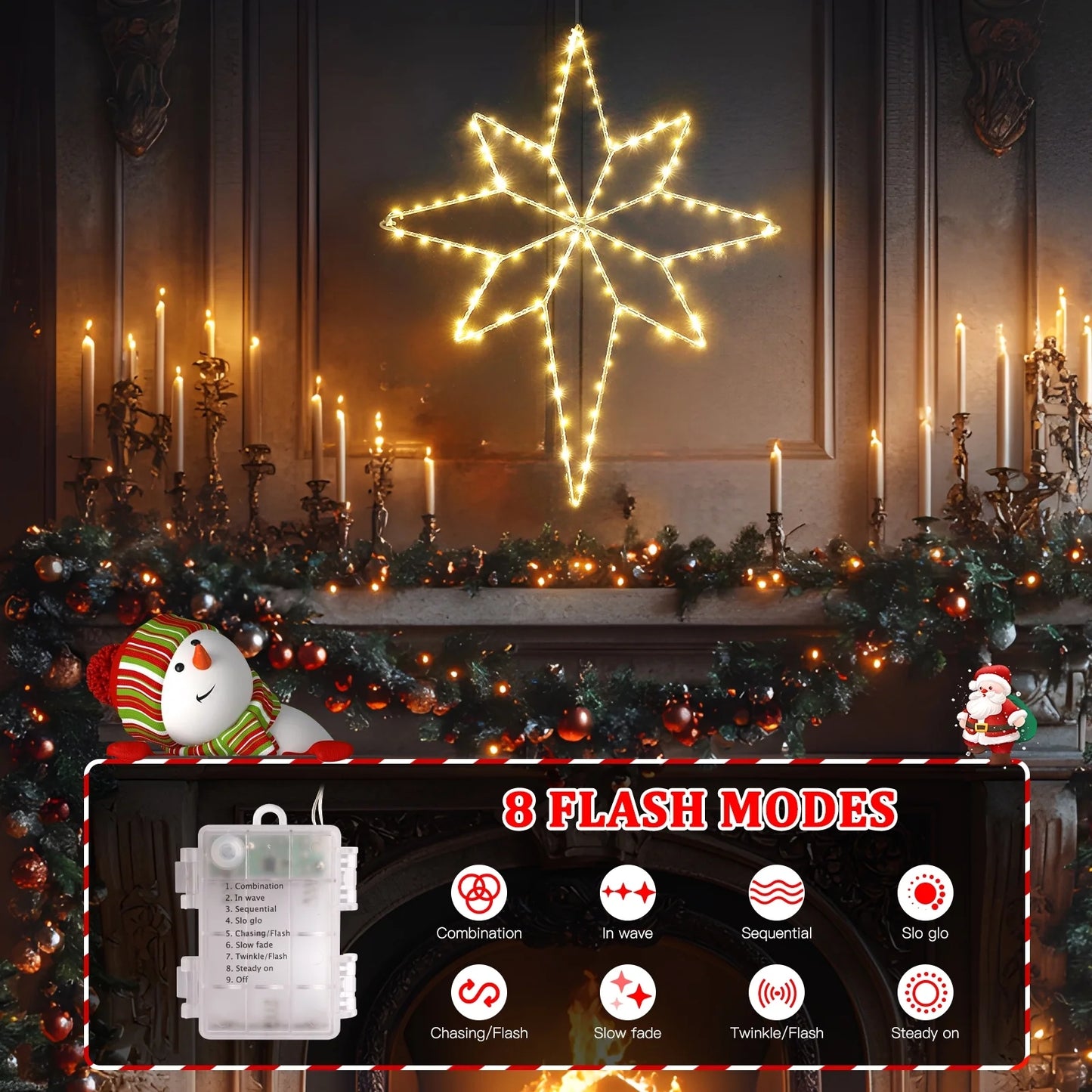 Aship Christmas Bethlehem Star Window Lights, 22.8 In 118 LED Christmas Window Lights Decor with 8 Flash Modes Timer Memory, Large Star Lights for Outdoor Indoor Warm White