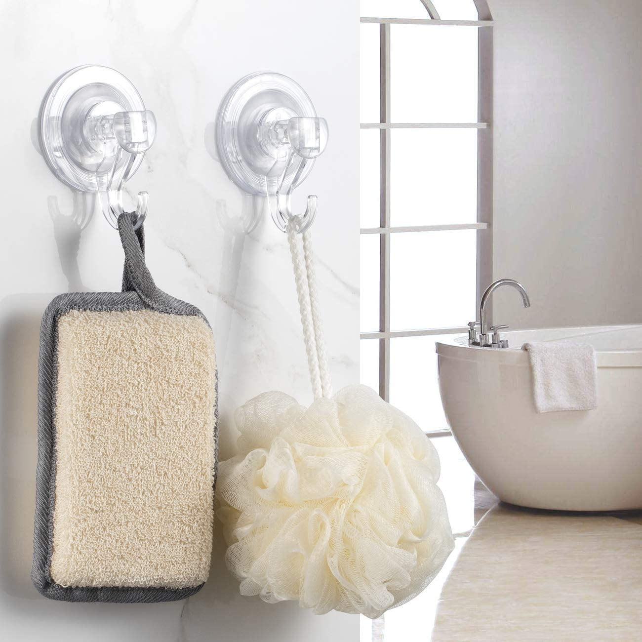 Aship Heavy Duty Suction Cup Hooks, 4 Pcs Clear Strong Suction Hooks 6.6 lbs Load, Waterproof Reusable Shower Suction Hooks for Window Glass Tile, Suction Cups for Bathroom Kitchen Wreath Hanger