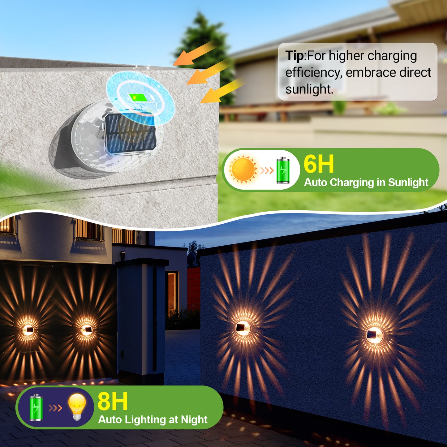 ASHIP Solar Lights, 4 Pack Solar Fence Lights Outdoor Waterproof, Auto On/Off, Warm White Outdoor Wall Decor Lights, Fence Light for Backyard Deck Stairs Garden Patio Decor