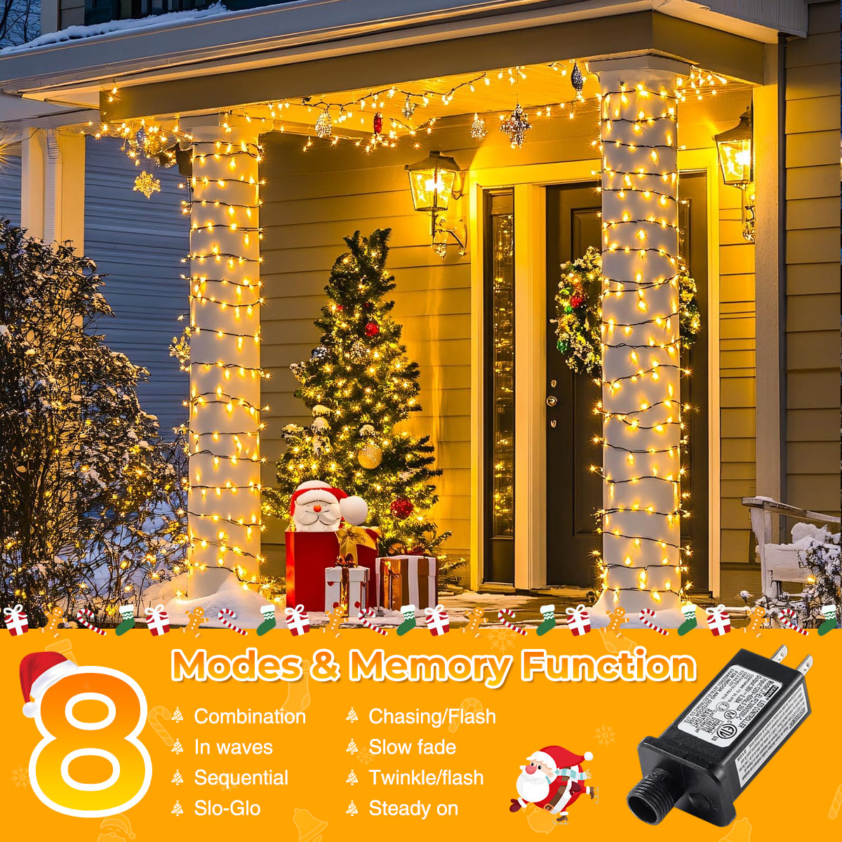 Aship 1000LED Christmas Light String, 82Ft Plug in Christmas Tree Lights with 8 Modes & Memory, IP44 Waterproof Indoor/Outdoor Decor for Holiday Wedding Party