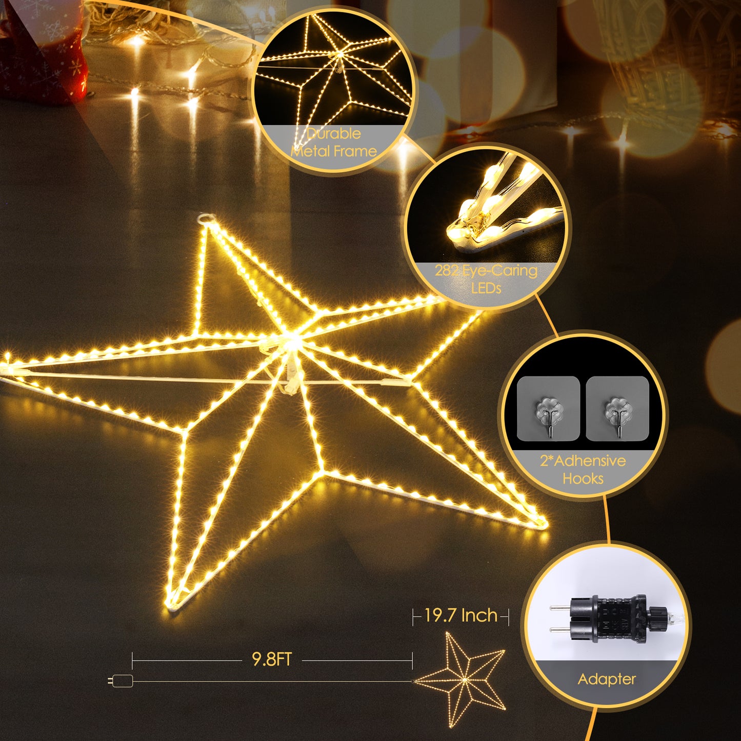Aship 19.7in Christmas Star Lights, Plug In 282 LEDs Christmas Light Up Decor, Hanging Window Lights for Christmas New Year Holiday Wedding Party Decor, Warm White
