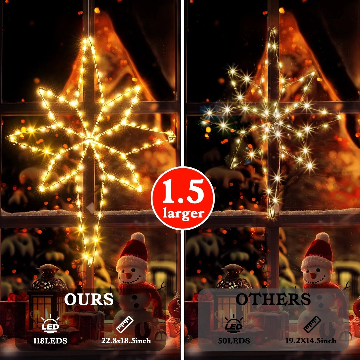 Aship Christmas Bethlehem Star Window Lights, 22.8 In 118 LED Christmas Window Lights Decor with 8 Flash Modes Timer Memory, Large Star Lights for Outdoor Indoor Warm White