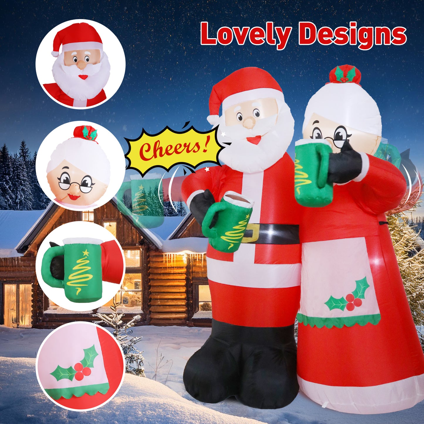 Aship 7FT Christmas Inflatables Santa, Animated Cheers Santa Inflatable with Built-in LED, Waterproof Christmas Blow Up Yard Decor for Garden Lawn Outdoor