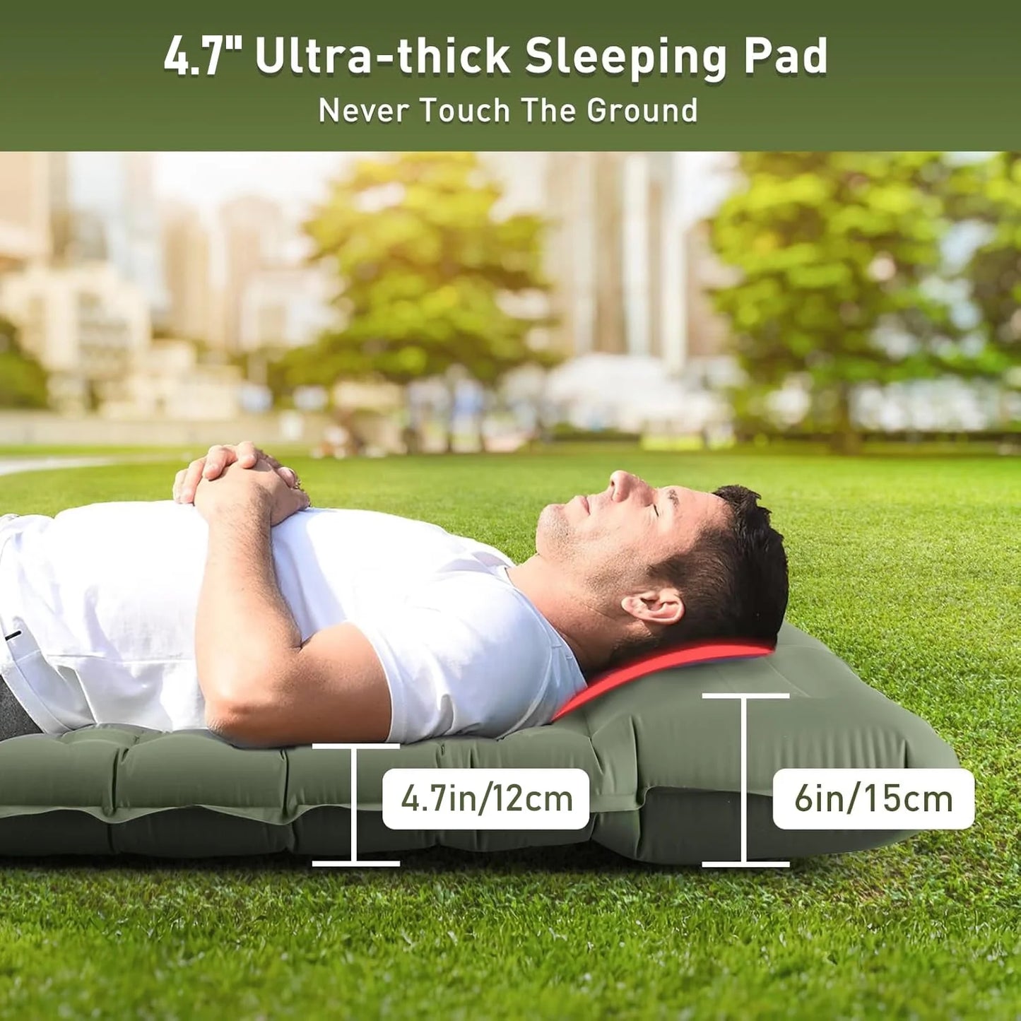 Aship Double Sleeping Pad, 4.7" Extra Thick 2-Person Camping Mat with Pillow, Inflatable Sleeping Pad with Built-in Foot Pump for Backpacking, Hiking, Travel, Tenting
