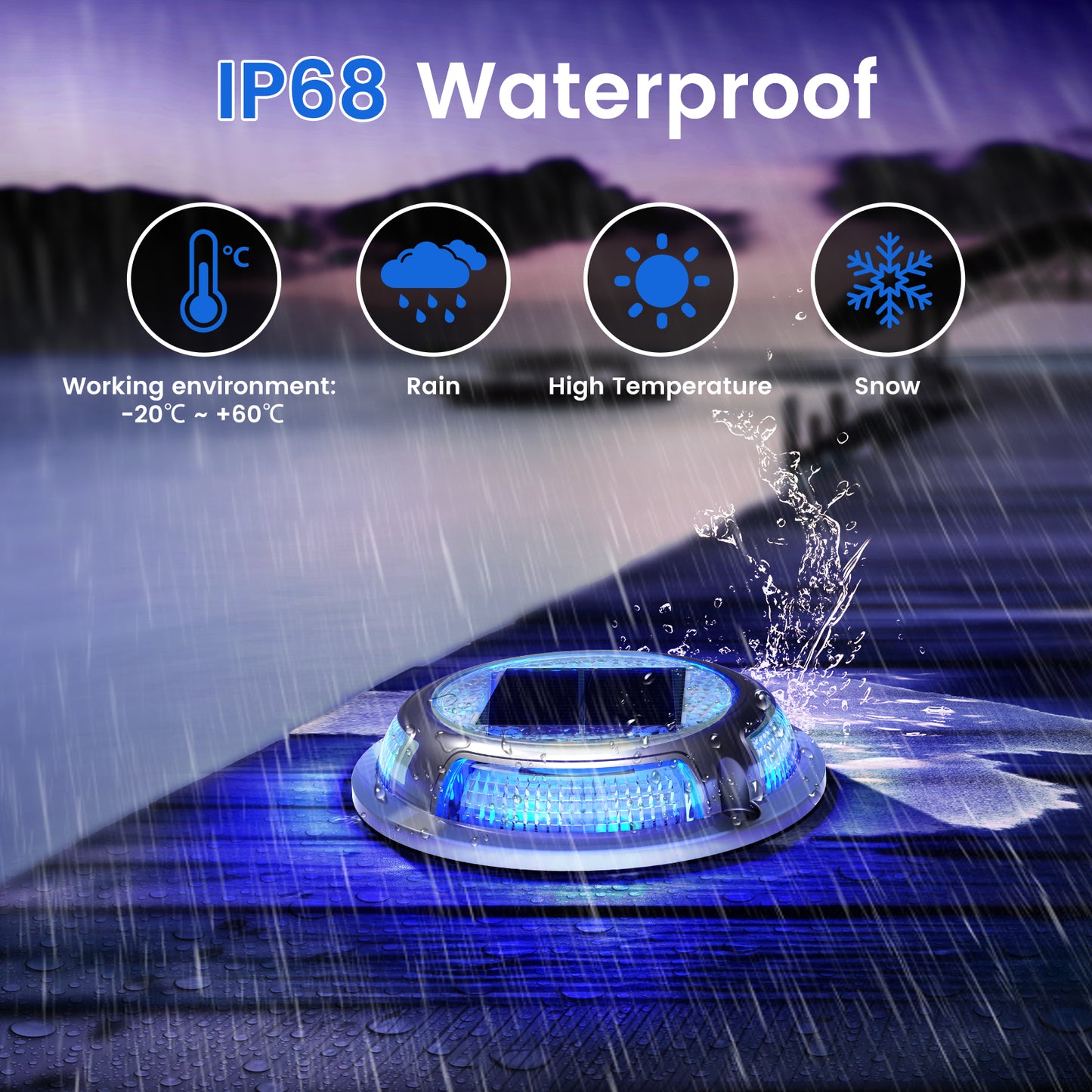 ASHIP 12 Pack Solar Deck Lights Outdoor, Blue+White Solar Powered Driveway Lights, IP68 Waterproof Solar Dock Lights Warning Step Lights, Sidewalk Marker Lights for Path Stair Dock Garage