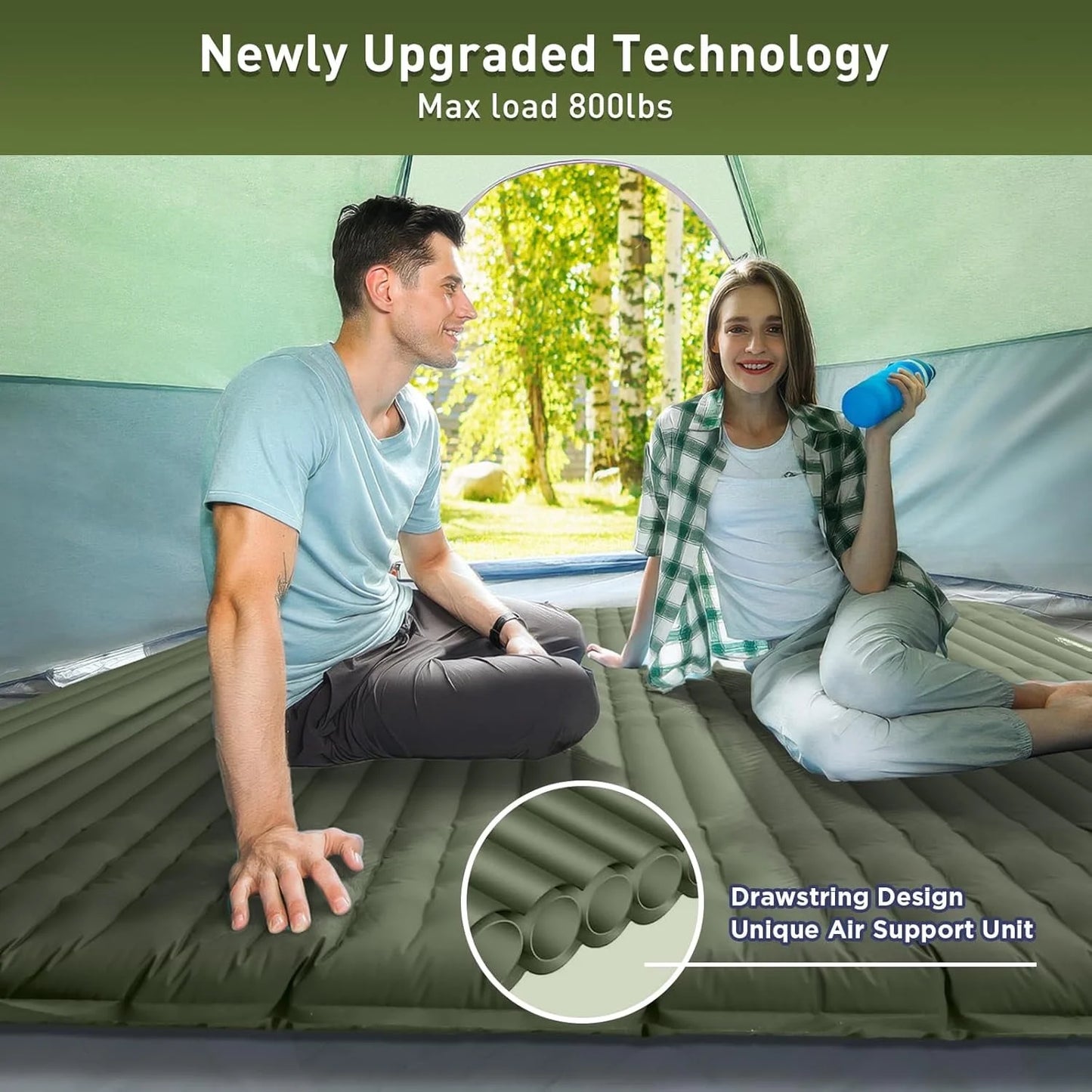 Aship Double Sleeping Pad, 4.7" Extra Thick 2-Person Camping Mat with Pillow, Inflatable Sleeping Pad with Built-in Foot Pump for Backpacking, Hiking, Travel, Tenting