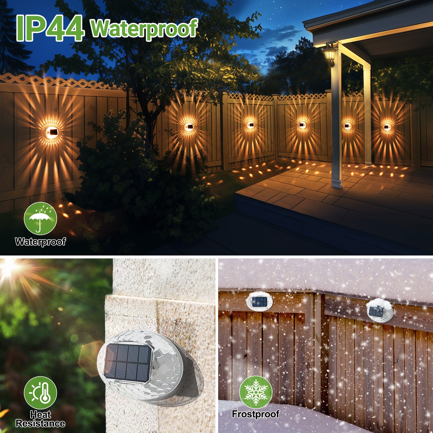 ASHIP Solar Lights, 4 Pack Solar Fence Lights Outdoor Waterproof, Auto On/Off, Warm White Outdoor Wall Decor Lights, Fence Light for Backyard Deck Stairs Garden Patio Decor