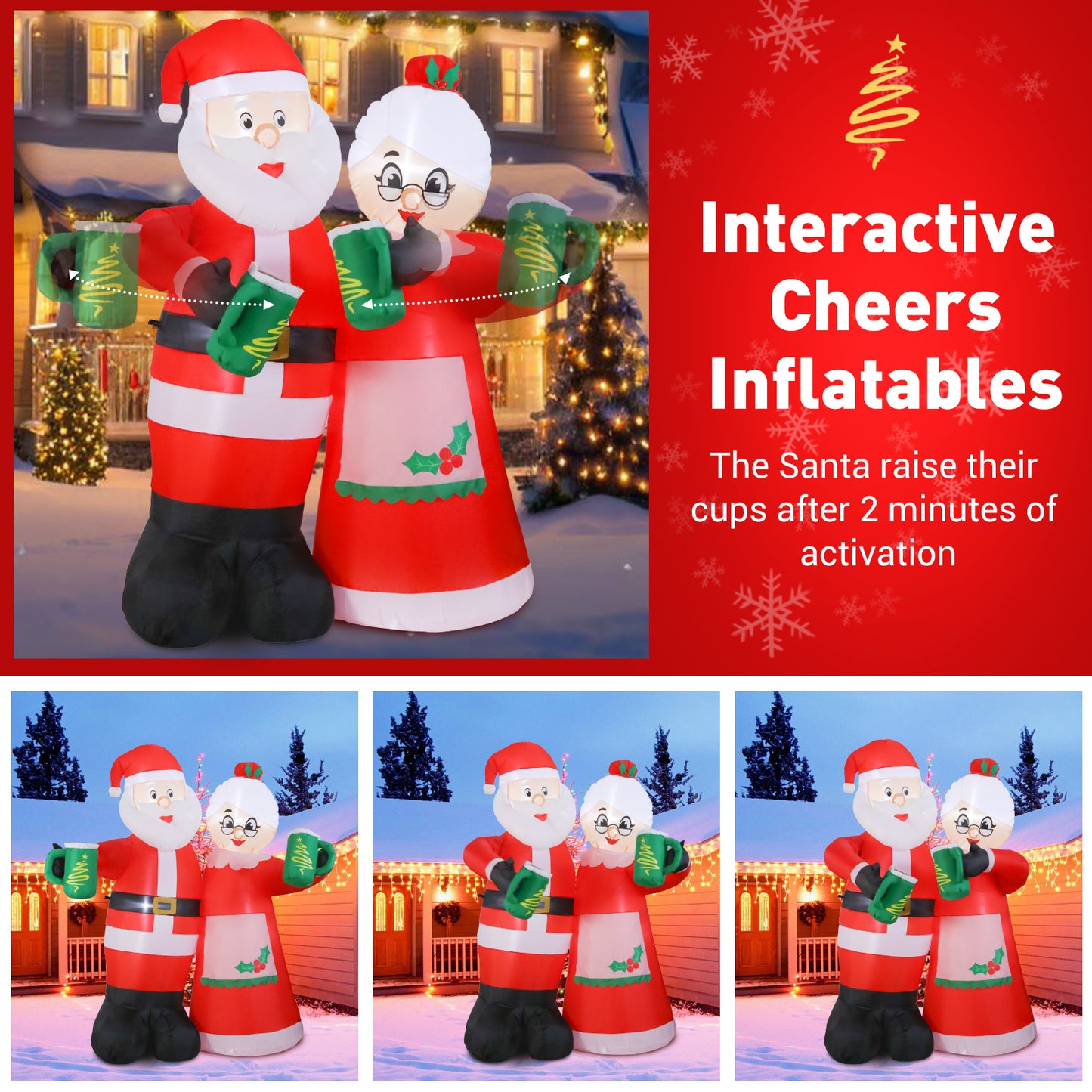 Aship 7FT Christmas Inflatables Santa, Animated Cheers Santa Inflatable with Built-in LED, Waterproof Christmas Blow Up Yard Decor for Garden Lawn Outdoor