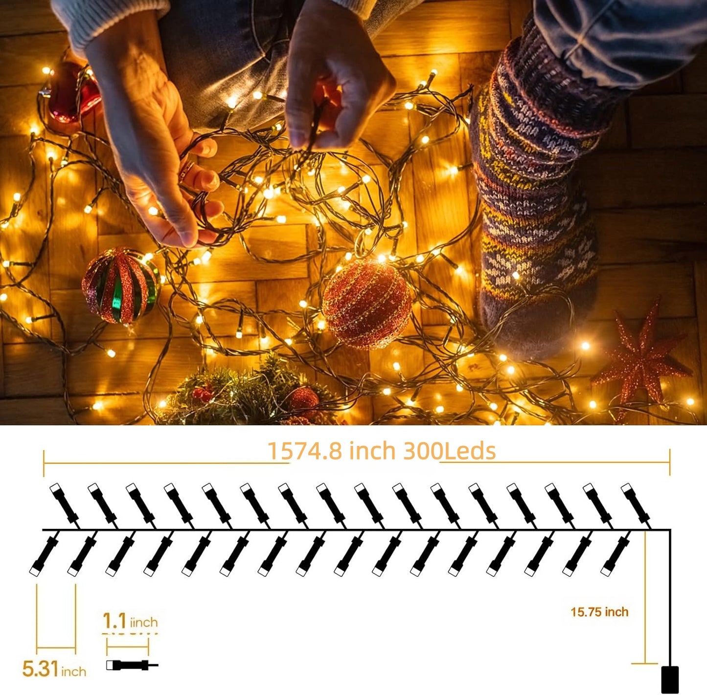 Aship 132ft Battery Operated Christmas Lights, 300 LED Battery Powered Christmas Tree Lights, 8 Modes Timer Waterproof Christmas String Lights for Christmas Tree Home Courtyard Warm White