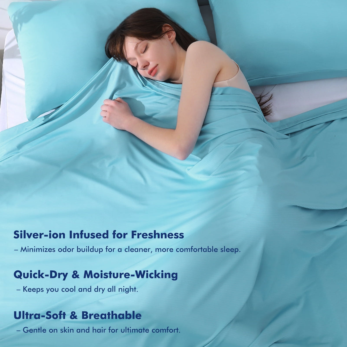 Aship Cooling Blanket Queen Size, Silver Ion Self Cleaning Single-Layer Summer Blanket, Breathable Luxury Cooling Blanket for Hot Sleepers, Light Blue, 50"*70"
