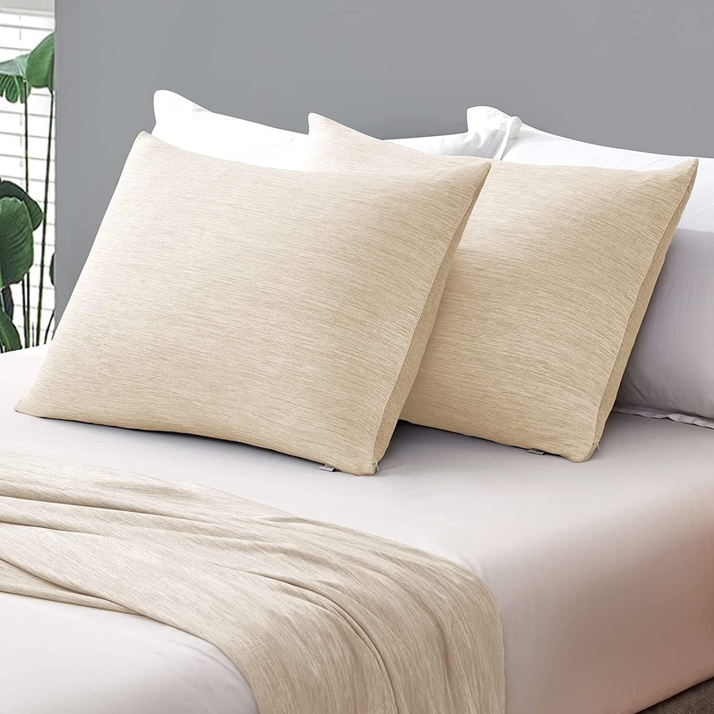 Aship Arc-Chill Cooling Pillow Cases, Q-Max >0.45 Jade-Infused Dual-Sided Summer Cooling Pillowcase, Smoother Skin & Frizz-Free Hair, Hidden Zipper, Machine Washable, Queen 20''x30'', 2 Pack Beige