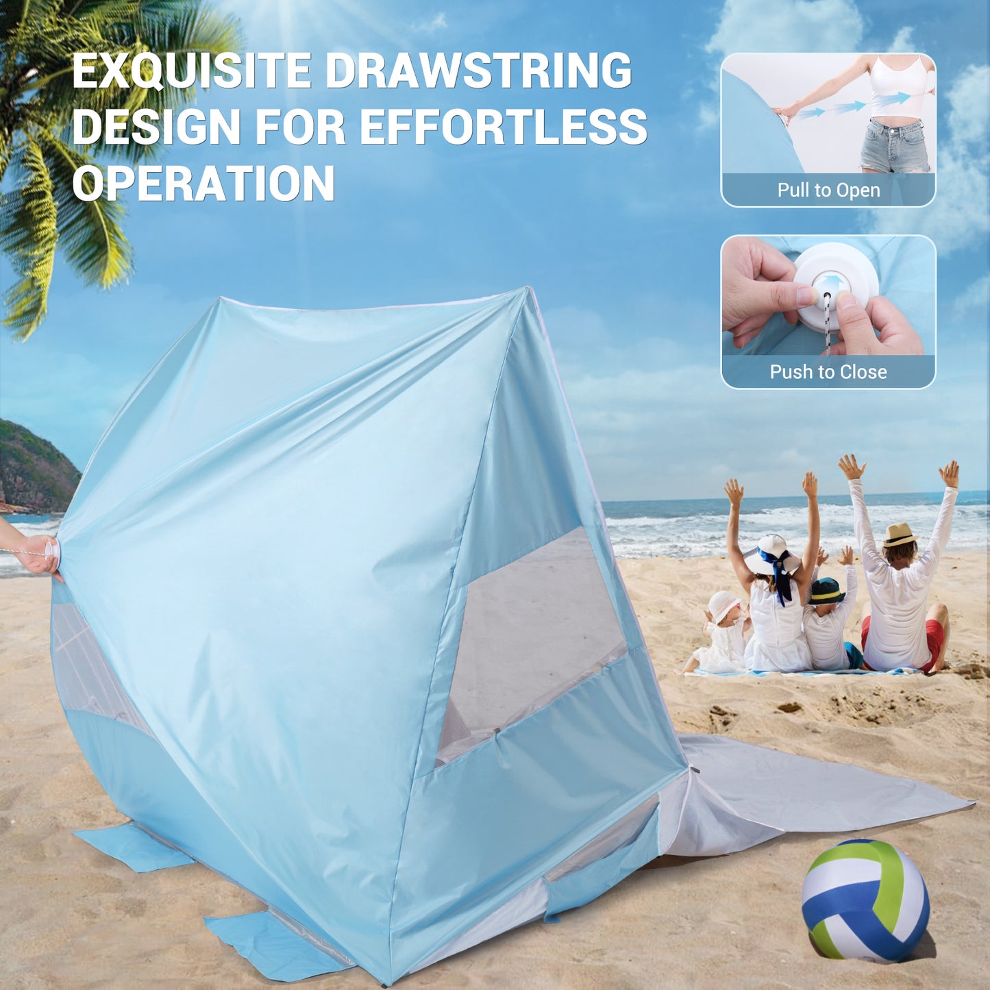 Aship Beach Tent, Quick Setup Sun Shelter with 360° Ventilation & UPF50+ UV Protection , 4-5 Person Pop Up Tent, Portable Sunshade for Family Camping Hiking Beach Adventures