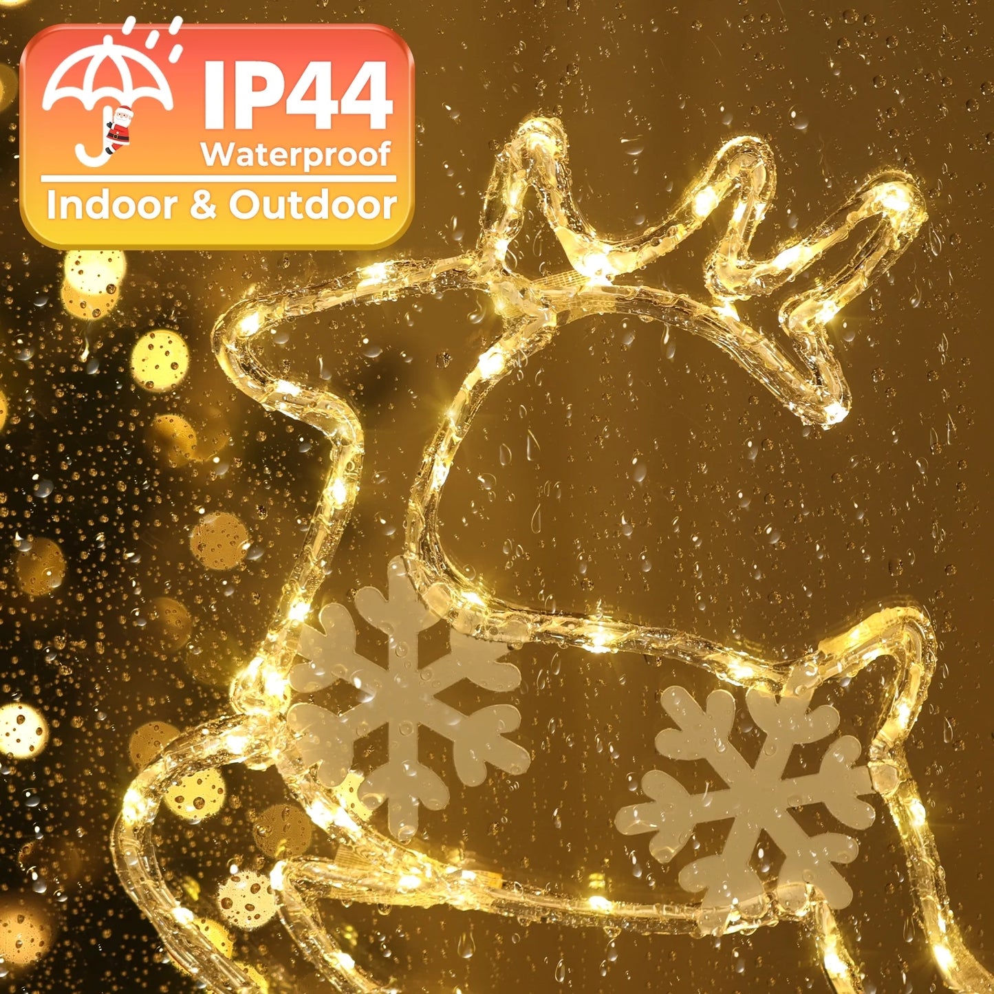 Aship Christmas Window Lights, Reindeer Sleigh 95 LEDs Window Decor, Battery Operated 8 Modes & Timer, Waterproof Silhouette Lights for Holiday Indoor Outdoor