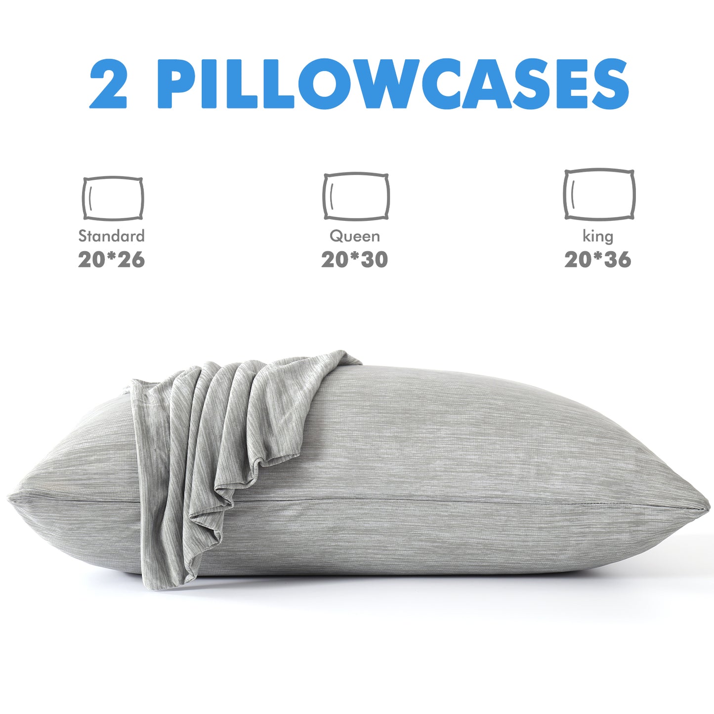 Aship Cooling Pillowcase, Summer Pillowcase with Japanese Cooling Fiber, All-Season Standard Pillowcase with Hidden Zipper, 2-Pack