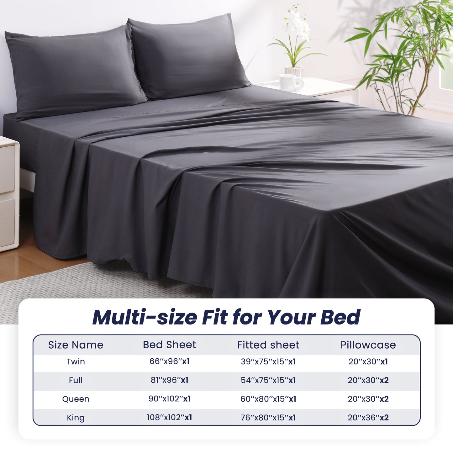 Aship Bed Sheet Set Queen,4 Pieces Microfiber Deep Pocket Sheet Set, Wrinkle Free Breathable & Super Soft Bedding Sheet Gray
