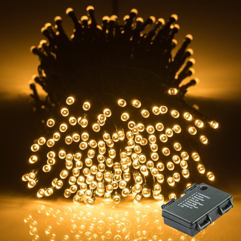 Aship 132ft Battery Operated Christmas Lights, 300 LED Battery Powered Christmas Tree Lights, 8 Modes Timer Waterproof Christmas String Lights for Christmas Tree Home Courtyard Warm White