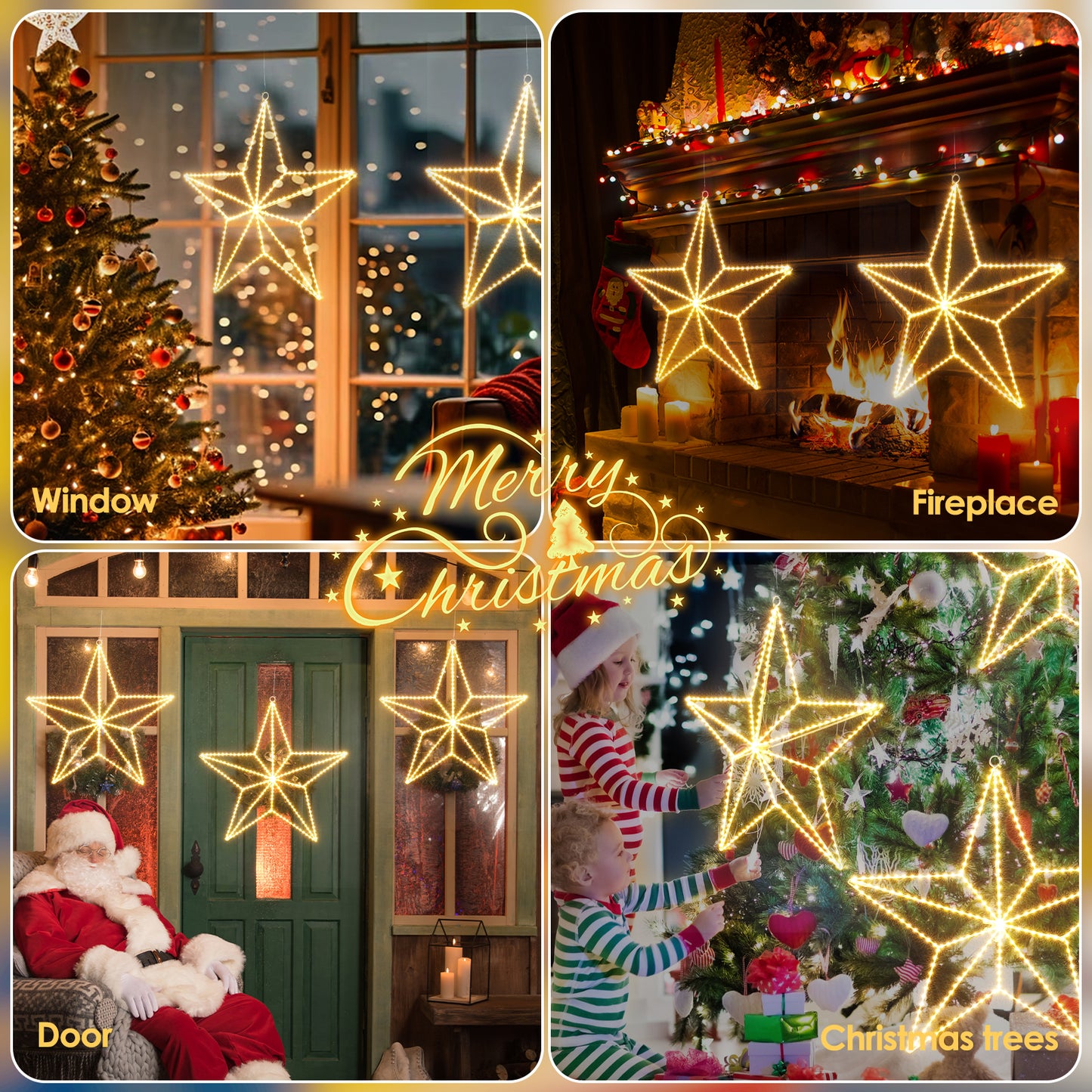 Aship 19.7in Christmas Star Lights, Plug In 282 LEDs Christmas Light Up Decor, Hanging Window Lights for Christmas New Year Holiday Wedding Party Decor, Warm White