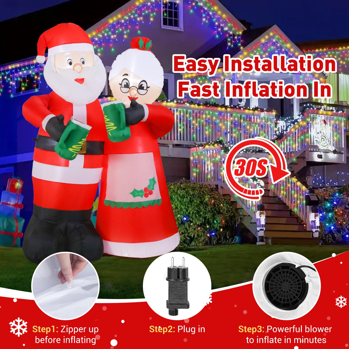 Aship 7FT Christmas Inflatables Santa, Animated Cheers Santa Inflatable with Built-in LED, Waterproof Christmas Blow Up Yard Decor for Garden Lawn Outdoor