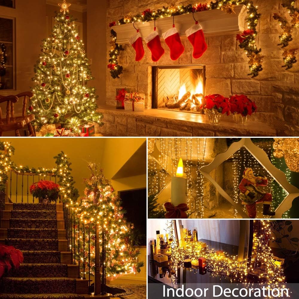 Aship 132ft Battery Operated Christmas Lights, 300 LED Battery Powered Christmas Tree Lights, 8 Modes Timer Waterproof Christmas String Lights for Christmas Tree Home Courtyard Warm White