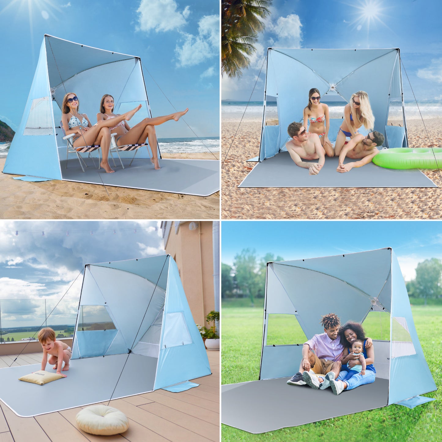 Aship Beach Tent, Quick Setup Sun Shelter with 360° Ventilation & UPF50+ UV Protection , 4-5 Person Pop Up Tent, Portable Sunshade for Family Camping Hiking Beach Adventures