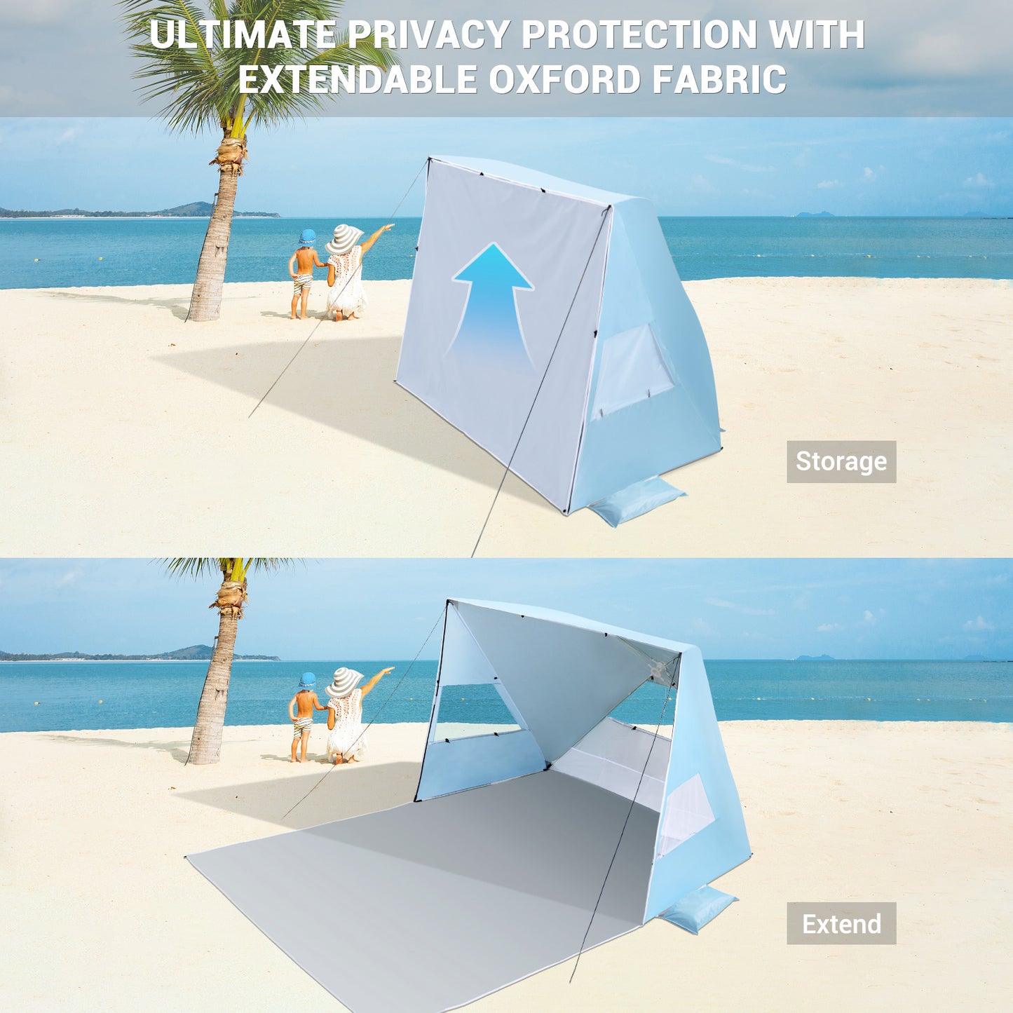 Aship Beach Tent, Quick Setup Sun Shelter with 360° Ventilation & UPF50+ UV Protection , 4-5 Person Pop Up Tent, Portable Sunshade for Family Camping Hiking Beach Adventures