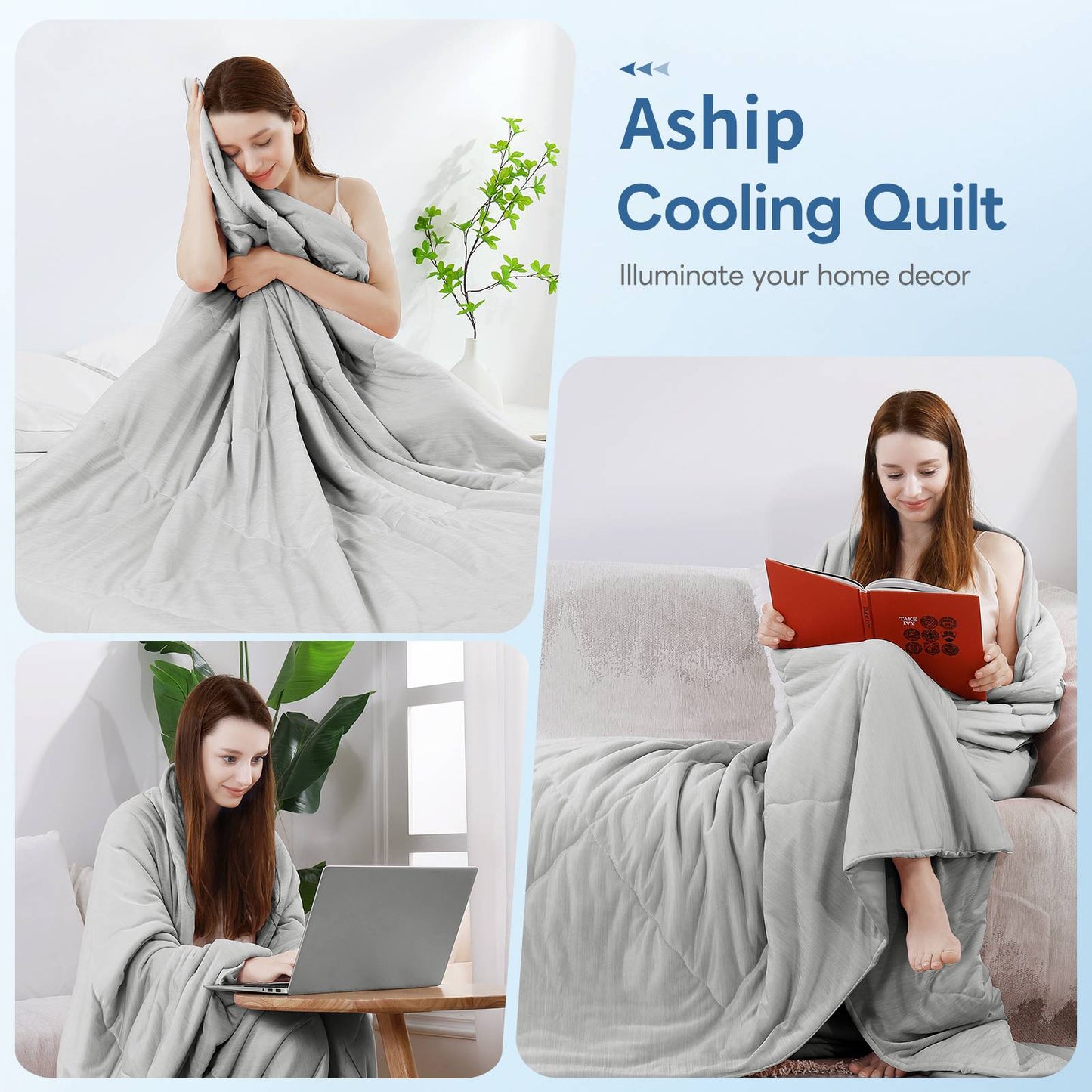 Aship Cooling Comforter Queen Size, Double Sided Summer Comforter for Hot Sleepers, Q-Max >0.45, Arc-Chill Fabric, Lightweight Breathable Cooling Quilt 79*87 in