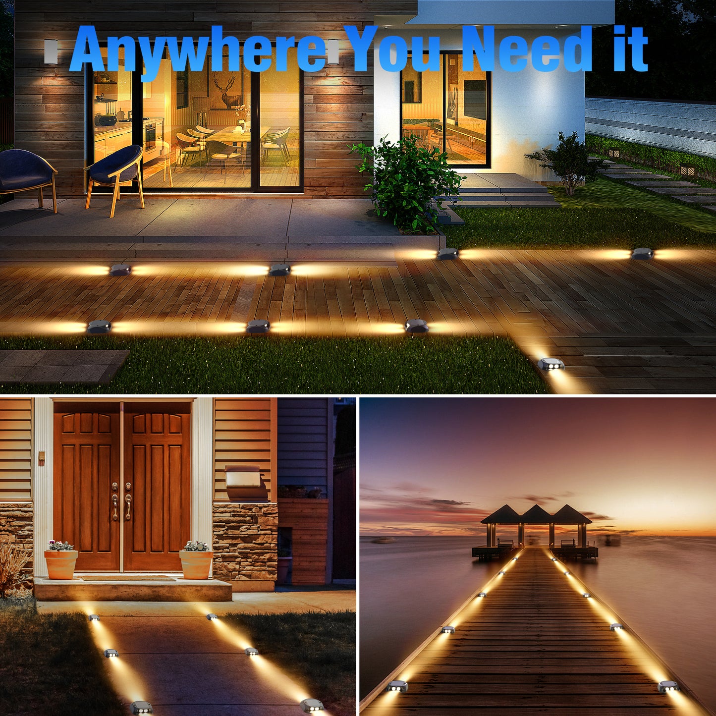 ASHIP Solar Deck Lights 12 Pack, Solar Driveway Lights Outdoor Dock Marine Lights LED Path Lights Solar Powered Waterproof Driveway Marker Lights for Warning Step, Sidewalk, Pathway, Garden, Warm