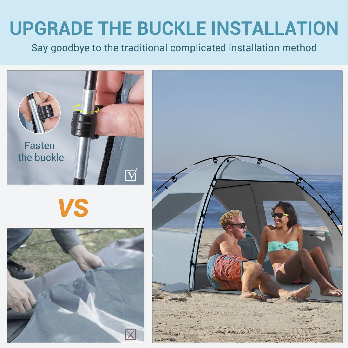 Aship Beach Tent for 4-5 Person, UPF 50+ Sun Shelter with 360° Ventilation & Large Canopy, Easy Setup Waterproof & Portable for Family Camping Hiking Beach Adventures