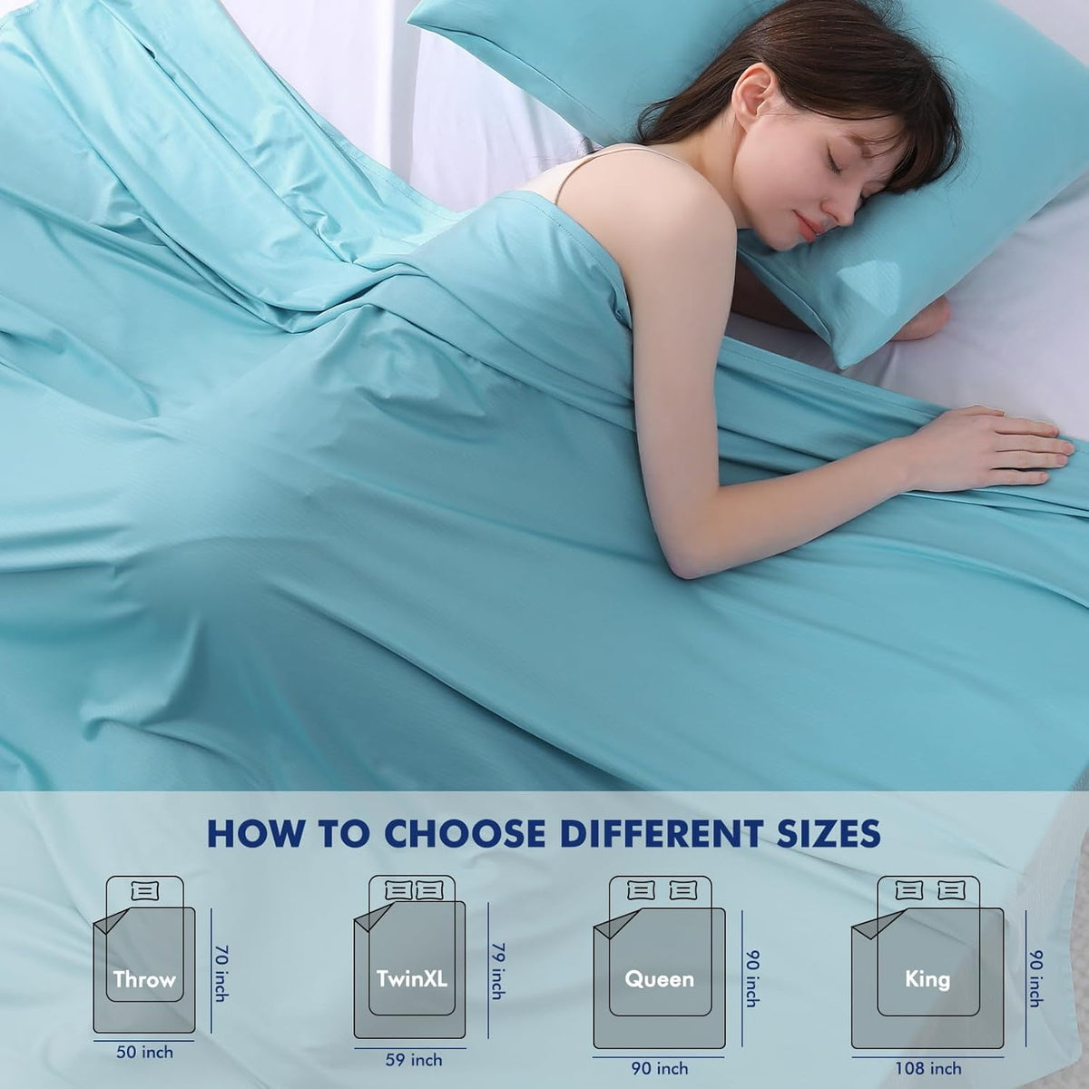 Aship Silver Infused Cooling Blanket Full 90"x90", Upgraded Arc-Chill 3.0 (Q-Max>0.5) Lightweight Breathable Cold Blanket for Hot Sleepers & Night Sweat, Summer Bed Blanket for Couch Sofa, Blue