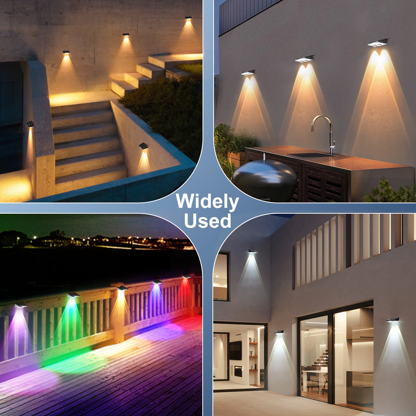 ASHIP Solar Fence Lights 4 Pack, 50 Lumens Outdoor Deck Solar Lights with 12 Modes RGB Color Glow LED Solar Fence Lights Outdoor Waterproof for Patio, Backyard, Deck, Fence, Railing