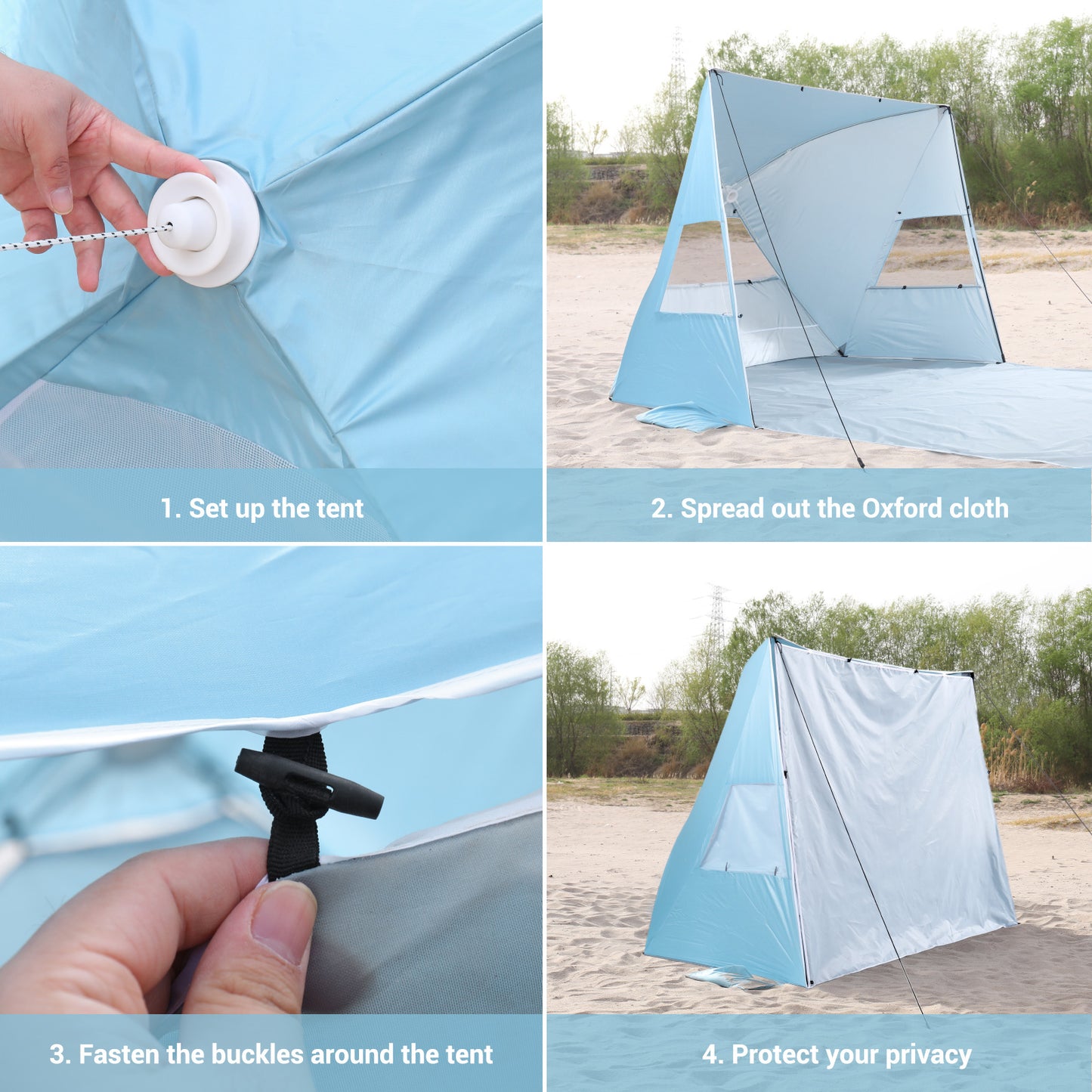 Aship Beach Tent, Quick Setup Sun Shelter with 360° Ventilation & UPF50+ UV Protection , 4-5 Person Pop Up Tent, Portable Sunshade for Family Camping Hiking Beach Adventures