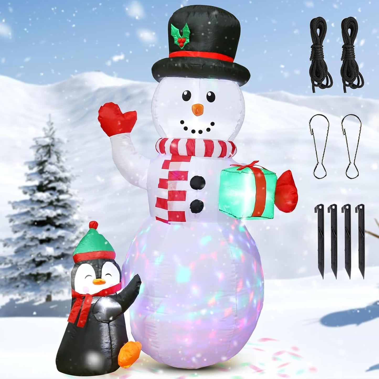 Aship 6FT Christmas Inflatables Snowman Outdoor Decorations, Snowman Inflatable with Build-in Rotating LED Light and Christmas Penguin Gift Box,Blow Up Yard Decor for Patio Lawn Garden Holiday Party