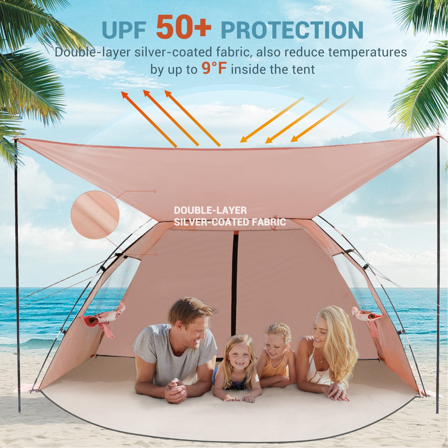 Aship Beach Tent, Spacious 4-5 Person Sun Shelter with Canopy, 360° Air Circulation UPF 50+ UV Protection Waterproof Portable Lightweight Tent for Beach