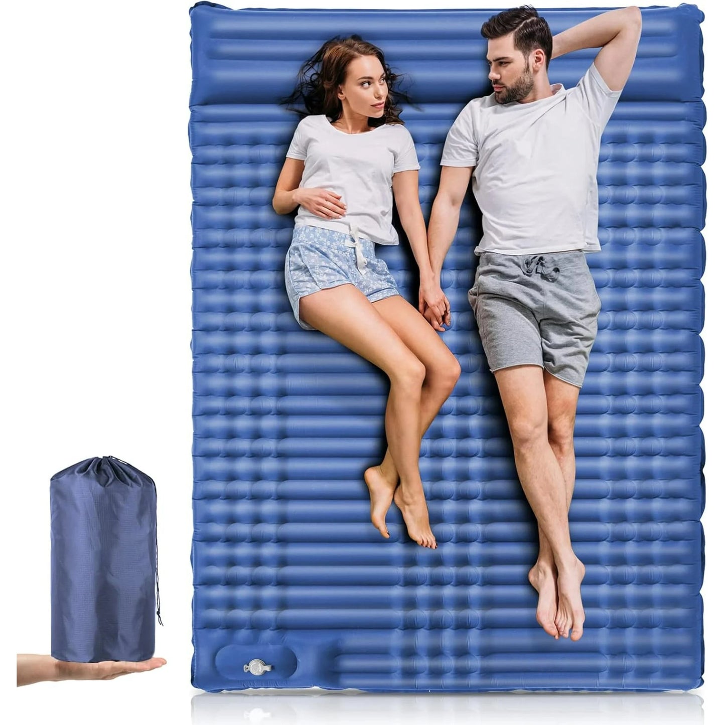 Aship Double Sleeping Pad, 4.7" Extra Thick 2-Person Camping Mat with Pillow, Inflatable Sleeping Pad with Built-in Foot Pump for Backpacking, Hiking, Travel, Tenting