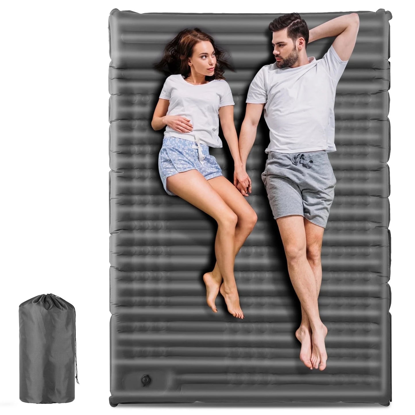 Aship Double Sleeping Pad, 4.7" Extra Thick 2-Person Camping Mat with Pillow, Inflatable Sleeping Pad with Built-in Foot Pump for Backpacking, Hiking, Travel, Tenting