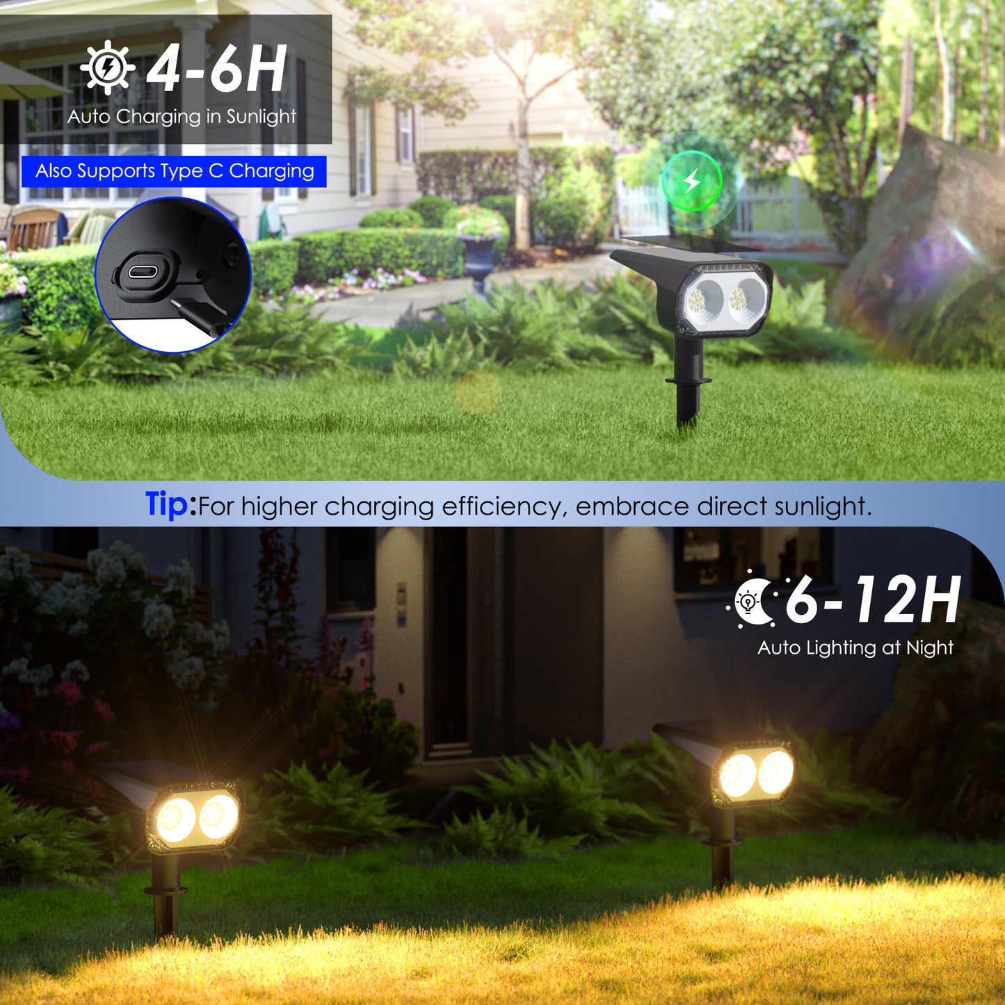 ASHIP Solar Spotlights, Solar Lights Outdoor 2 Pack, 3 Color Warm White & Cool White 26 LEDs Solar Powered Garden Lights IP65 Waterproof, Solar Landscape Spotlights for Yard Lawn Driveway Garage