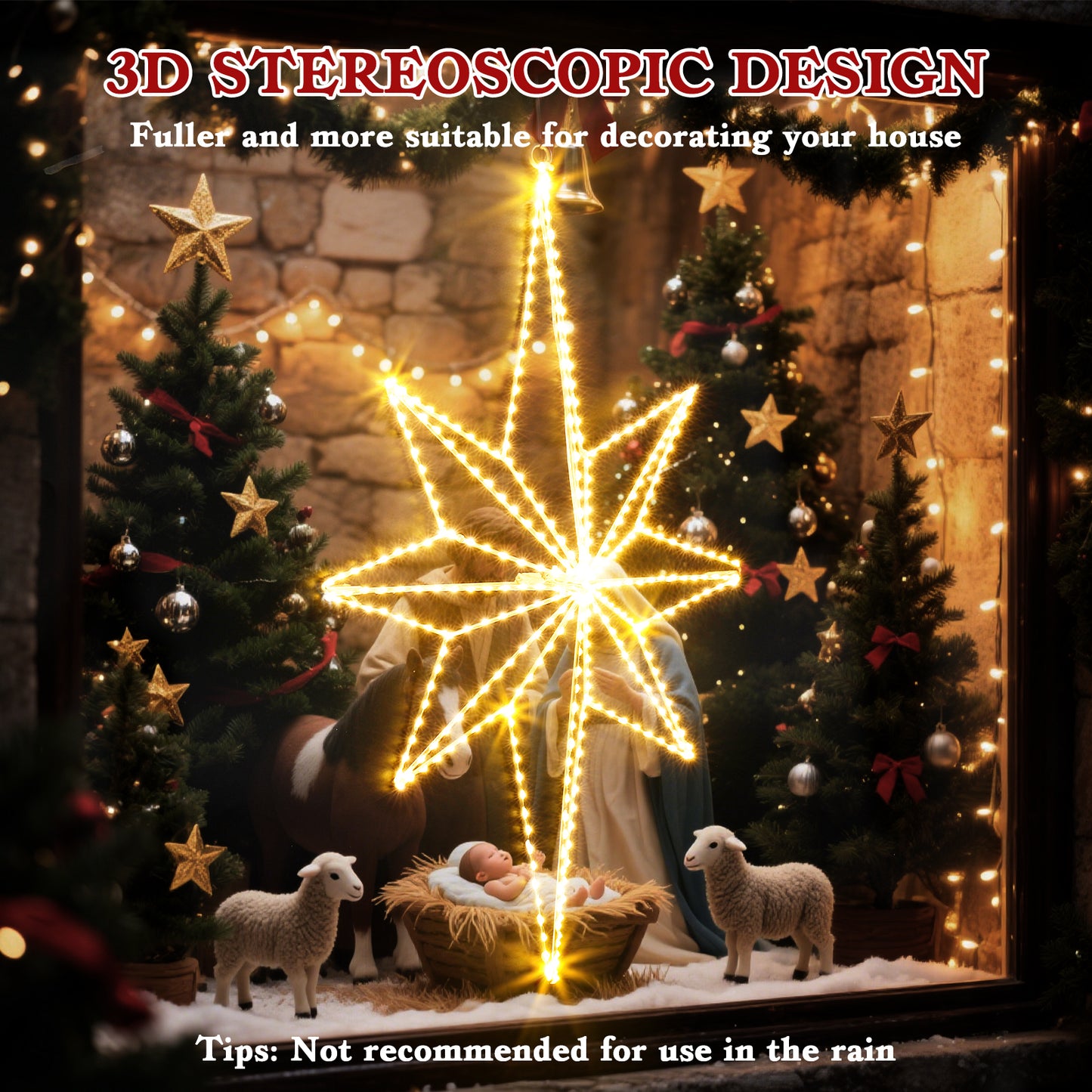 Aship 24.4in Christmas Bethlehem Star Lights, Plug in 360 LED Christmas Window Lights for Indoor Wall Bedroom Hanging Party Decoration