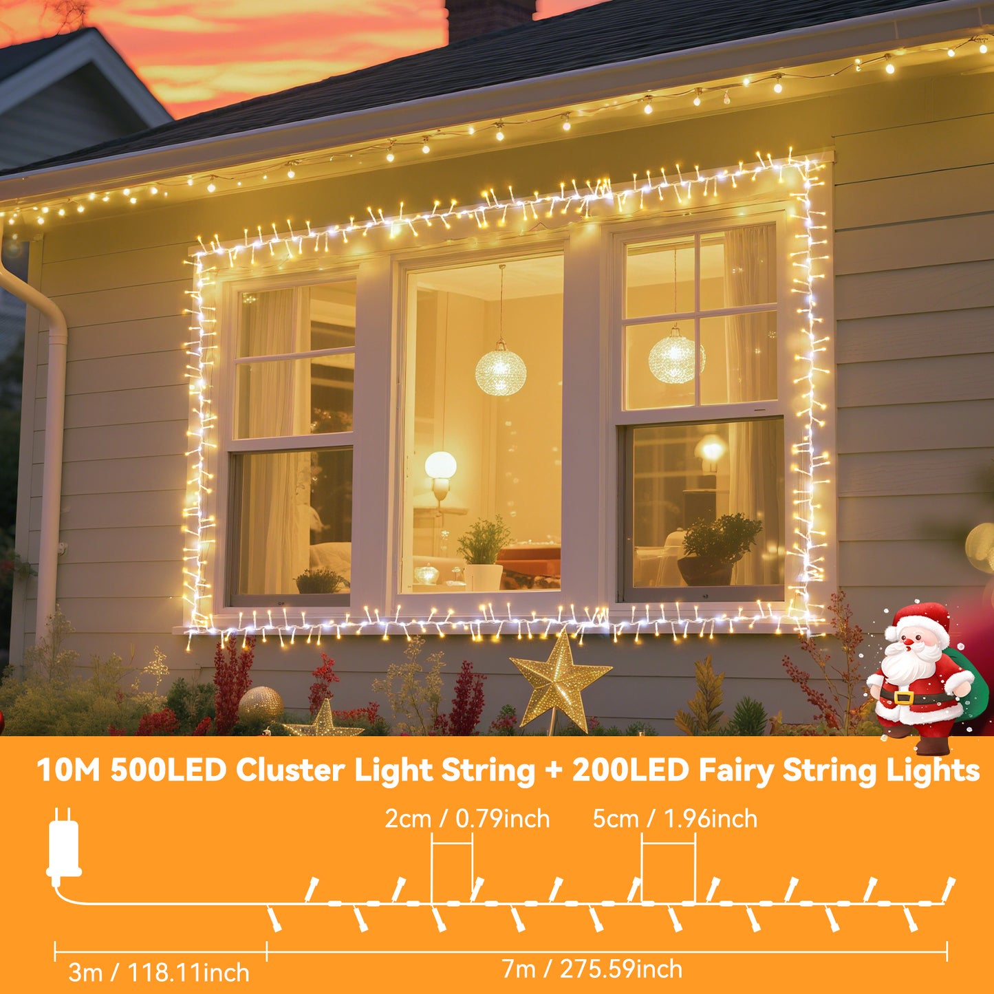 Aship 500LED Christmas String Lights 33Ft, Dual Mode Warm White Steady and Cool White Flowings, Waterproof Christmas Light with Memory Function for Indoor Outdoor Christmas Tree Window Garden